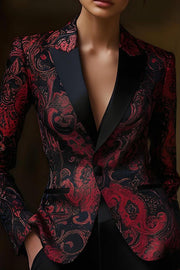 Unique Printed Lapel Long-Sleeve Casual Blazer