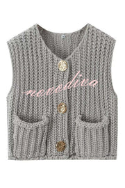 Solid Color Sleeveless Pocket Knitted Vest