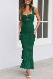 Solid Color High Waist Pleated Mermaid Dress