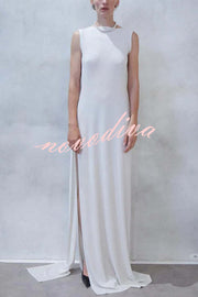 Utterly Perfect Back Drape Cowl Lightweight Slit Stretch Maxi Dress