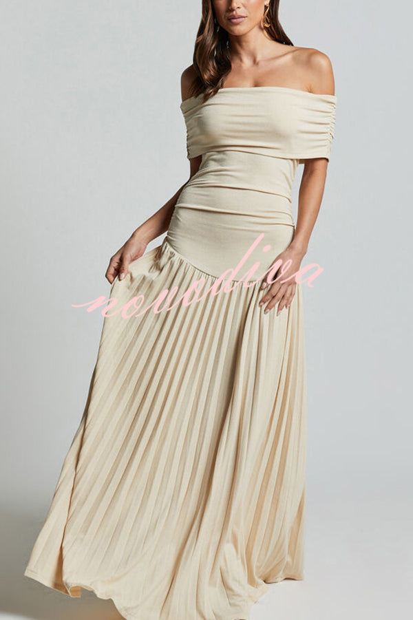 Sexy Off-shoulder Slim Fit Pleated Maxi Dress