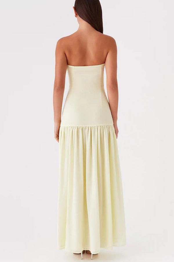 Eden Patchwork Semi-sheer Chiffon Strapless Maxi Dress