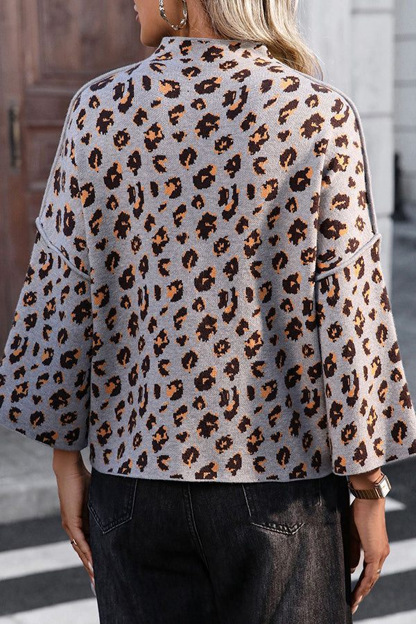 Leopard Print Loose Turtleneck Casual Knitted Sweater