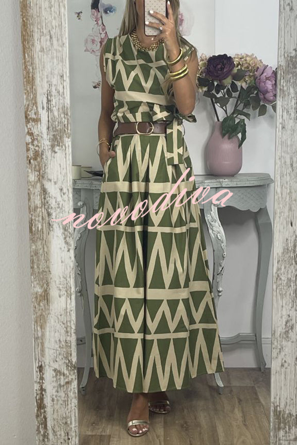 Unique Print Loose Pocket Holiday Maxi Skirt