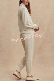 Ivory Marl Fleck Half-Zip Neck Long Sleeve Sweatshirt and Elastic Waist Pocket Jogger Set