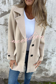 Solid Color Casual Lapel Long Sleeve Loose Woolen Jacket