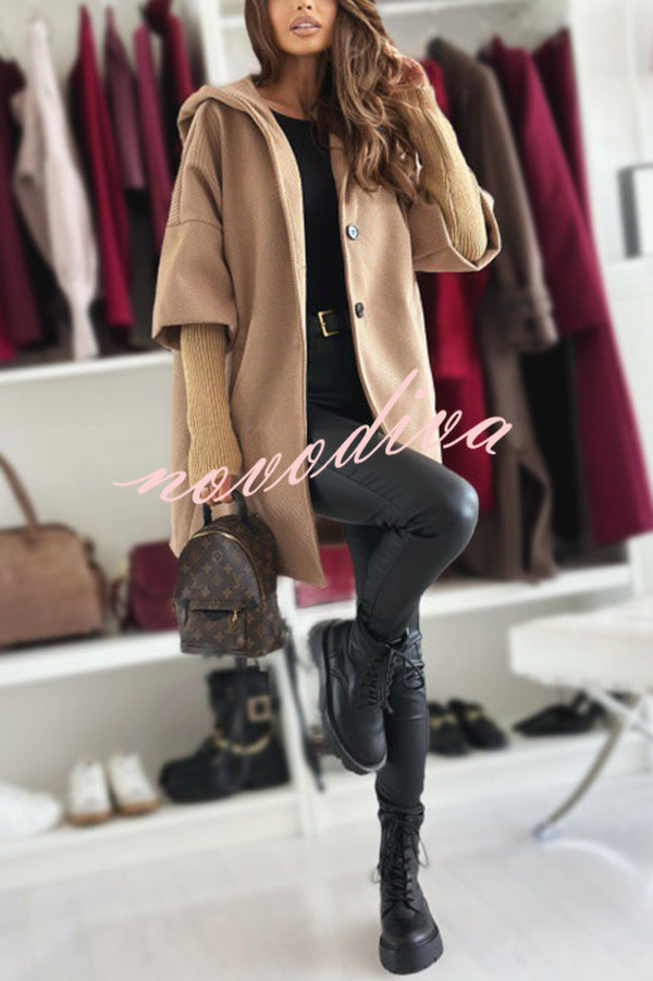 Solid Color Loose Pocket Hooded Long Sleeve Jacket