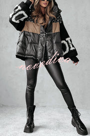 Stylish Denim Knit Long-sleeved Patchwork Hooded Pocket Thickened Jacket