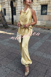 Satin Solid Color Loose Backless Casual Top