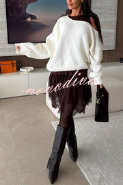 Upper East Chic Knit Wide Neck Long Sleeve Relaxed Sweater