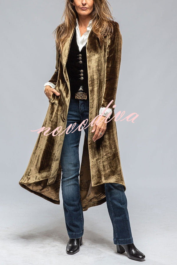 Vintage Velvet Long Loose Pocket Slit Coat