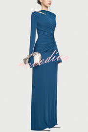 Stylish Long-sleeved Slim-fit Pleated Elegant Maxi Dress