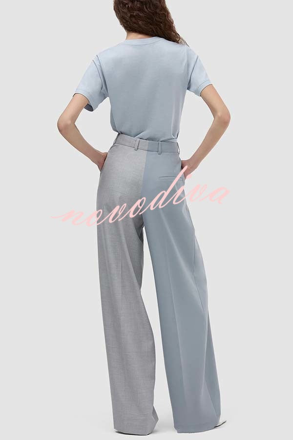 Girl Boss Avant-garde Contrast Colors Lapel Boyfriend Blazer and Pocketed Wide Leg Pants Set