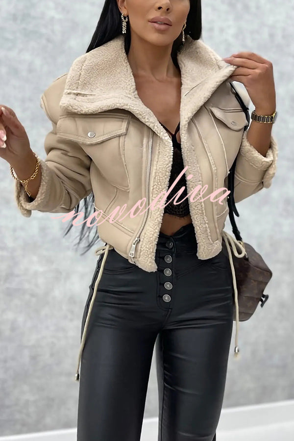 Stylish Lambswool Short Zipped Biker Jacket