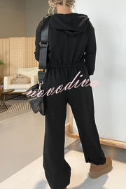 Cozy Days Long Sleeve Pocket Hooded Drawstring Jumpsuit