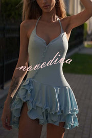 Solid Color Sexy Halter Tie Single Breasted Slim Mini Dress