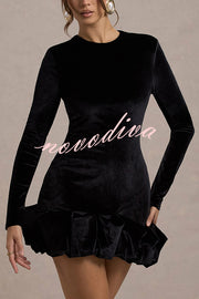Solid Color Velvet Slim-fit Long-sleeved Mini Dress