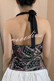 Fashion Sequined Casual V-neck Backless Slim Vest