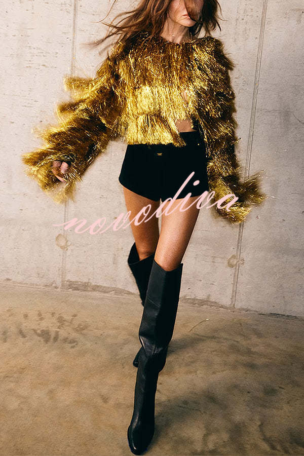 Start The Party Gold Foil Tassels Long Sleeve Jacket