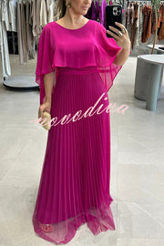 Ready for Holiday Cape Sleeve Tie-up Pleated Maxi Dress