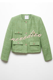 Stylish Tweed Love Button Long Sleeve Casual Pocket Jacket