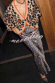Perfect for Winter Leopard Cherry Print Satin Elastic Waist Draped Maxi Dress