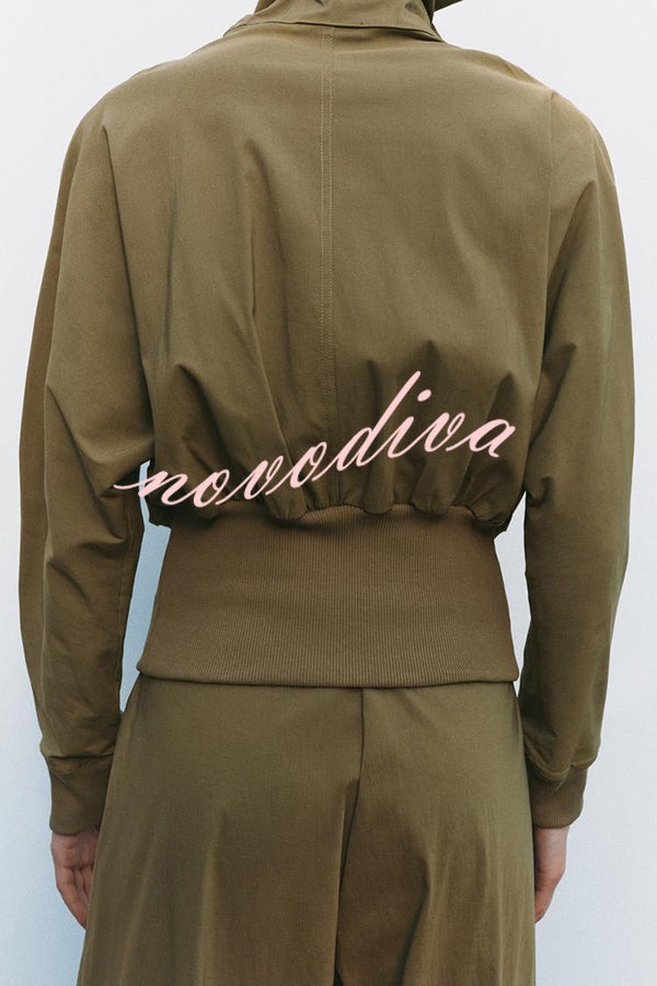 Fashionable High-neck Long-sleeved Zippered Simple Jacket