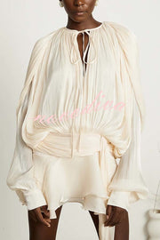 Ninah Glitter Fabric Pleated Balloon Sleeve Tiered Ruffle Hem Mini Dress