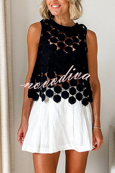 Casie See Through Circle Embroidery Round Neck Sleeveless Tank