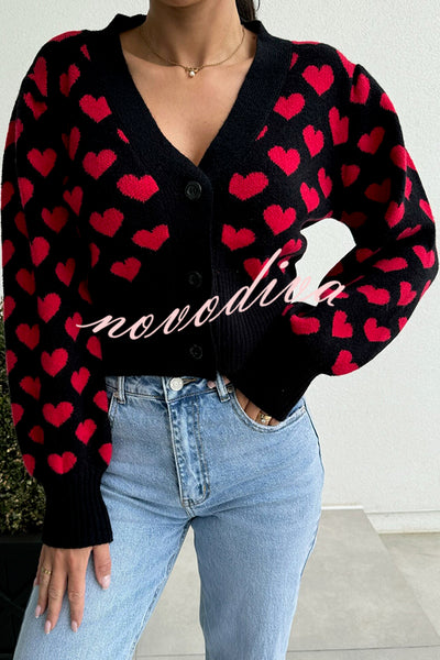 Cute Heart V-neck Long Sleeve Casual Knitted Cardigan