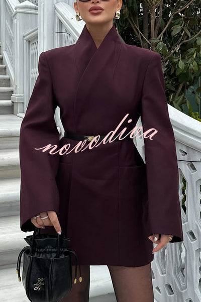Solid Color Lapel Long Sleeve Casual Pocket Long Blazer