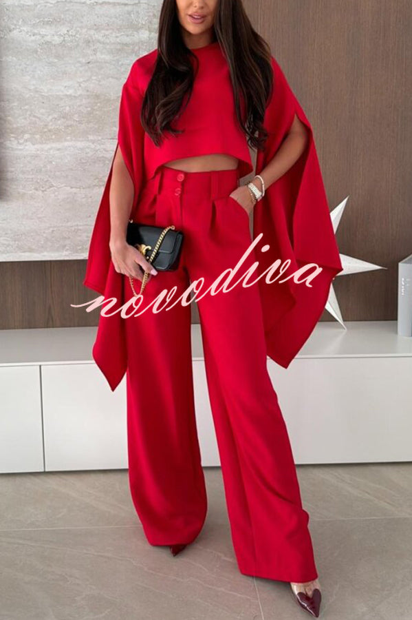 City Atelier Bell Slit Sleeve Top and High Rise Pocket Wide Leg Pants Set