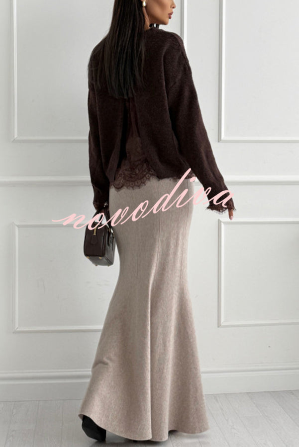 Caitlin Knit Stretch Fabric High Waist Fishtail Casual Maxi Skirt