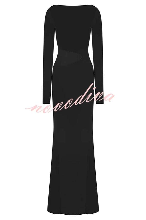 Fashion Long-sleeved Slim Sexy Hollow Slit Maxi Dress