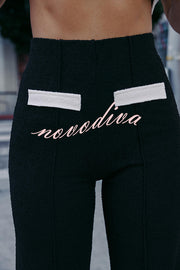 Fashion Contrast Color Stretch High Waist Casual Straight Pants