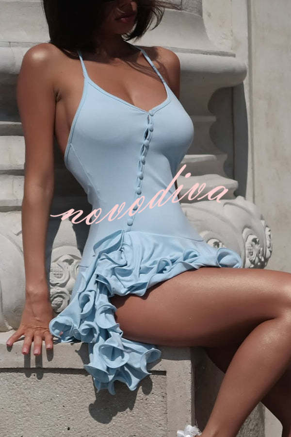 Solid Color Sexy Halter Tie Single Breasted Slim Mini Dress