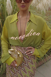 Moonlit Waltz Gradient Print Button Up Long Sleeve Loose Blouse