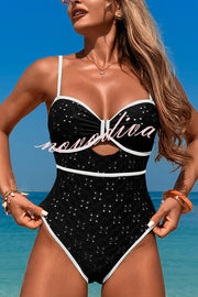 Fashion Contrast Color Hollow Stretch One-piece Swimsuit