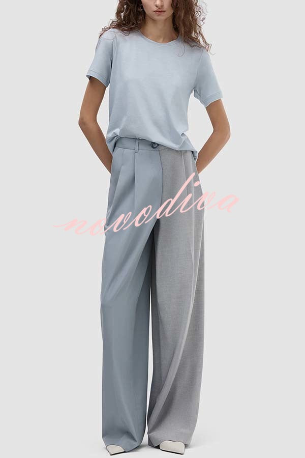 Girl Boss Avant-garde Contrast Colors Lapel Boyfriend Blazer and Pocketed Wide Leg Pants Set