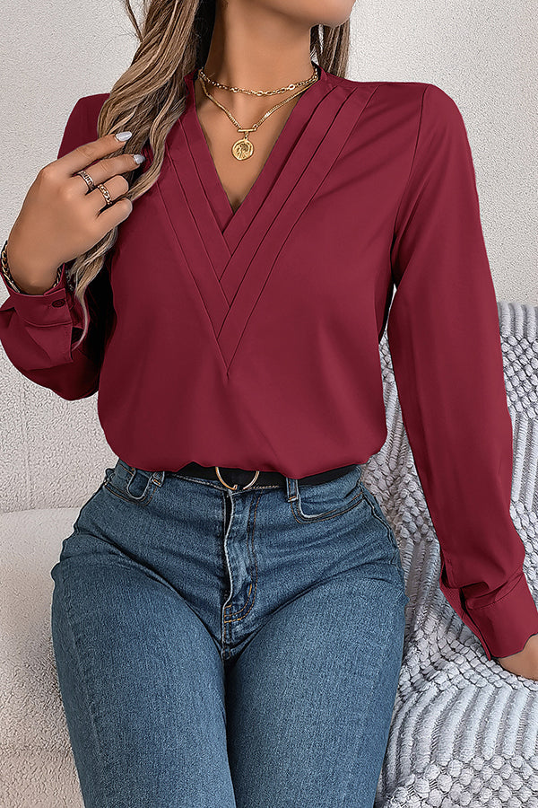 Elegant Layered V-neck Long-sleeved Casual Shirt