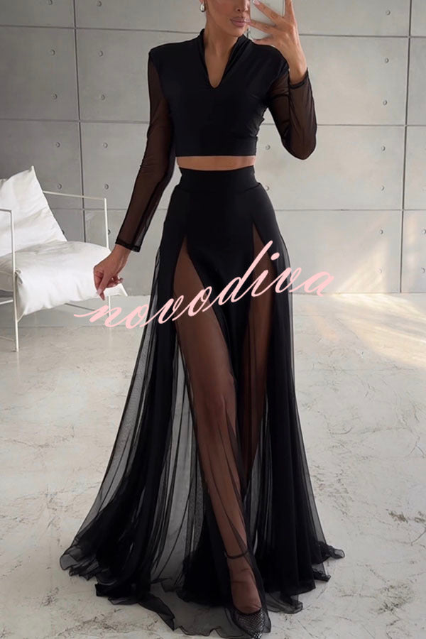 Feeling Chic Tulle Patchwork Elastic Waist A-line Maxi Skirt