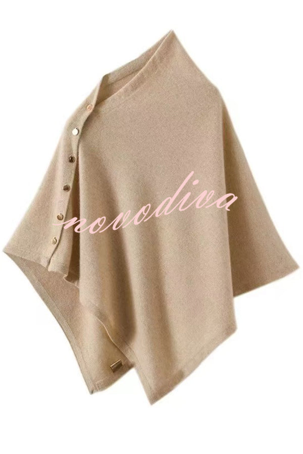 Women Cashmere Knit Shrug Bolero Side Button Detail Lightweight Shawl  Poncho