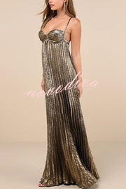 Jaelyn Metallic Fabric Pleated Back Cross Elasticated A-line Maxi Dress