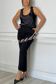 Social Time High Rise Elastic Zipper Waist Pocket Straight-leg Pants