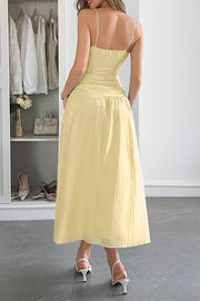 Solid Color V-neck Sleeveless Waist Hollow Out Maxi Dress