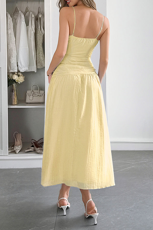 Solid Color V-neck Sleeveless Waist Hollow Out Maxi Dress