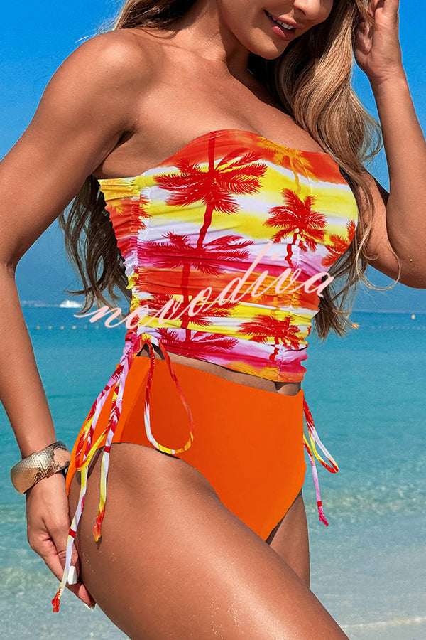 Unique Print High Waist Tie-Stretch Two-Piece Bikini Swimsuit