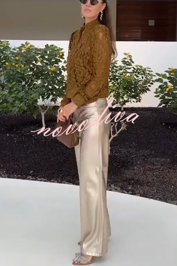 Ceyvan Metallic Fabric High-waist Pocket Straight Leg Stretch Pants