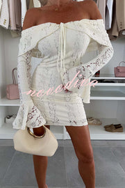 Solid Color Lace Off Shoulder Lace Sexy Slim Mini Dress