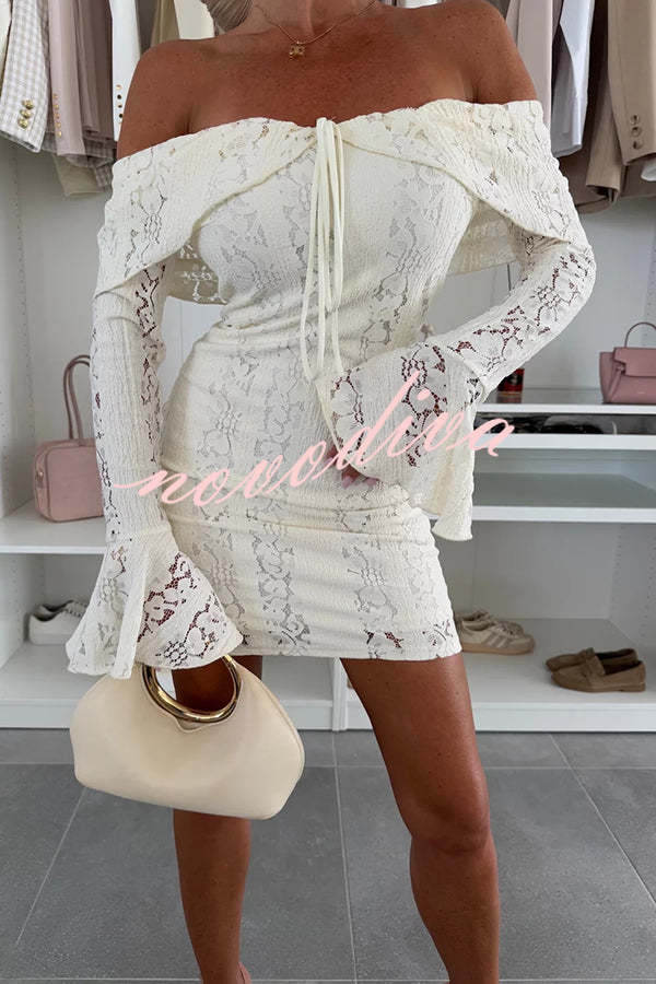 Solid Color Lace Off Shoulder Lace Sexy Slim Mini Dress